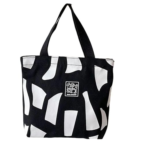 Canvas-Handtasche Tasche Mädchen Kleine Frische Lunch Bag Vielseitige Mädchen Handtasche Canvas Tasche-Schwarz-S von KINZE