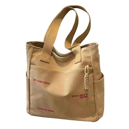 KINZE Canvas-Handtasche Canvas Tasche Frauen Große Kapazität Vielseitige Casual Schulter Schule Pendel Tasche-Khaki von KINZE