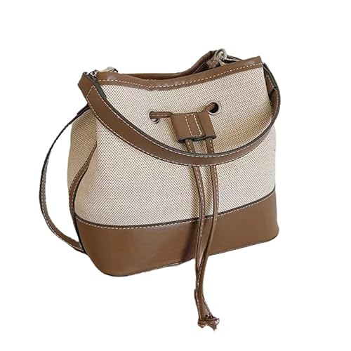 KINZE Canvas-Handtasche Leinwand Bucket Bag Kontrast Farbe Frauen Handtasche Einfache Kordelschnur Schulter Crossbody Trendy Bag-Khaki von KINZE