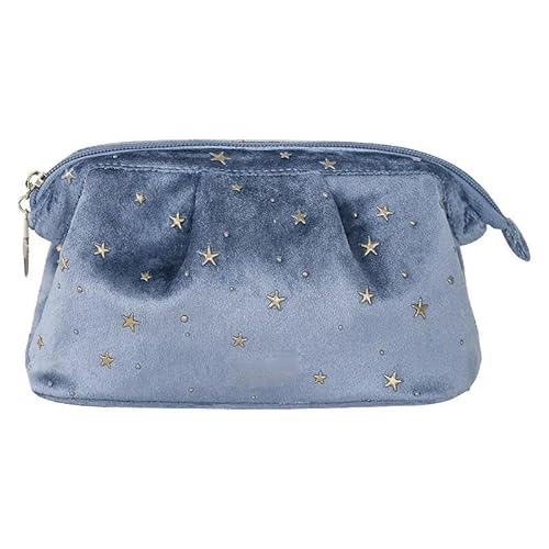 Kosmetiktasche Damen Beauty Bag Moon Star Kosmetische Tasche Kleine Samtige Kosmetische Frauenkupplung-Blau von KINZE