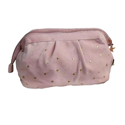 Kosmetiktasche Damen Beauty Bag Moon Star Kosmetische Tasche Kleine Samtige Kosmetische Frauenkupplung-Pink1 von KINZE