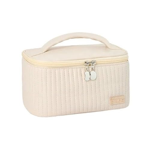 Kosmetiktasche Damen Reisen Toilettenbeutel Tragbare Feste Farbe Kosmetischer Aufbewahrungsbox Pu Leder Kosmetikbeutel-Beige von KINZE