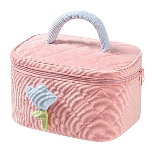 Kosmetiktasche Mädchen Große Kapazität Kosmetische Tulpa -Aufbewahrungstasche Handtasche Reisen Tragbare Kosmetikbeutel-Rosa Groß von KINZE