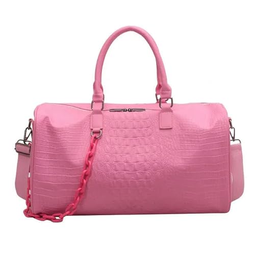 Reisetasche Krokodilmuster Reisetasche Große Kapazität Pu Leder Tote Bag Frauen Schultertasche Fitness Sport Gepäck-Heiß Pink von KINZE