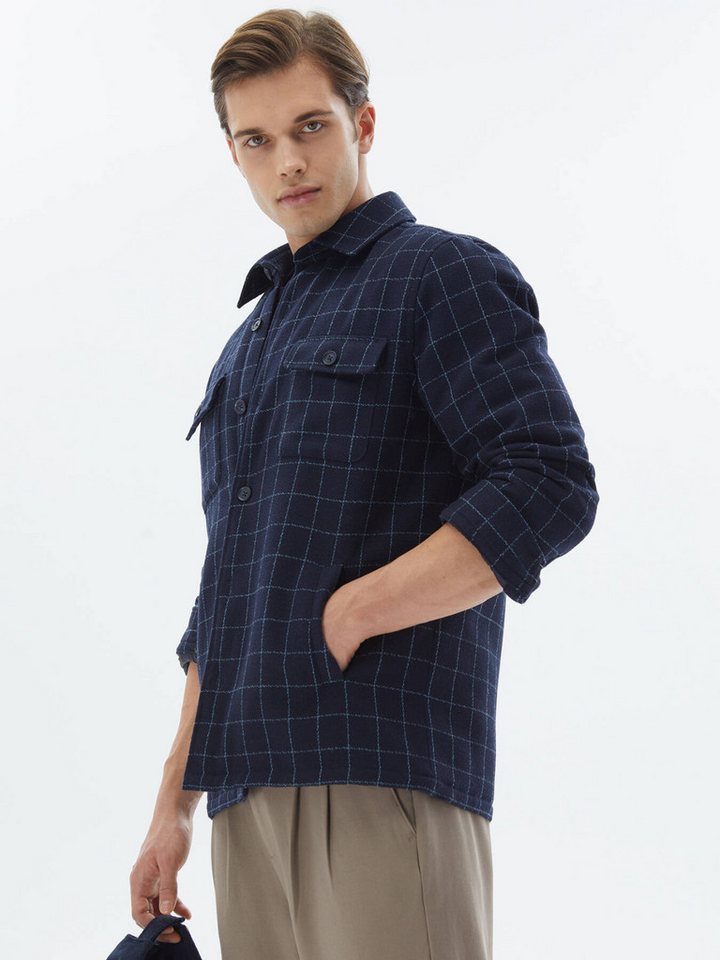 KİP Langarmhemd Blau Kariert Regular Fit Gewebte Wolle Mischung Overshirt von KİP