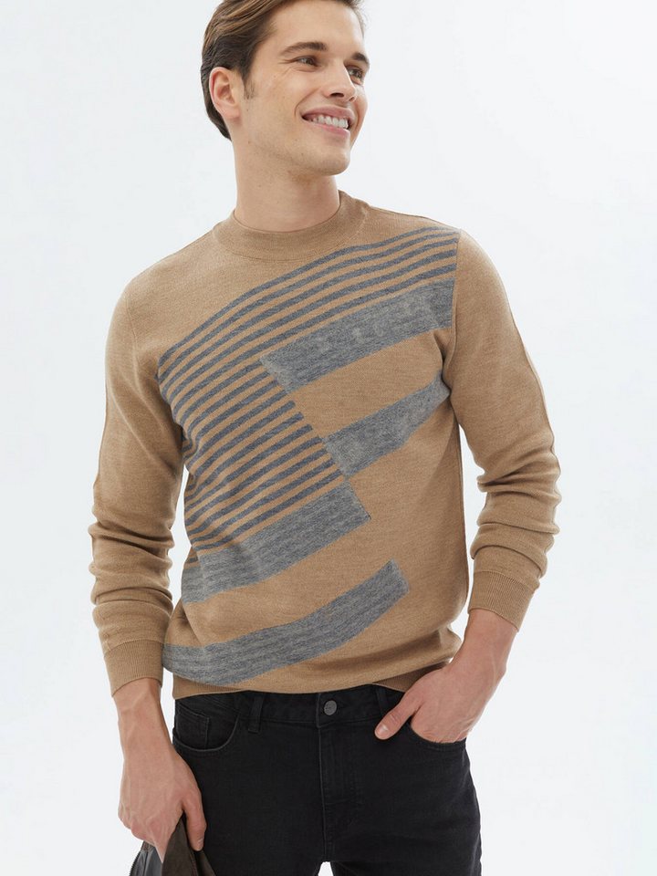 KİP Langarmhemd Gemusterter Strickpullover aus Wollmischung mit Rundhalsausschnitt von KİP