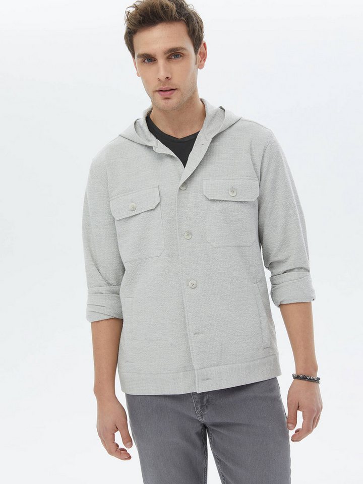 KİP Langarmhemd Gri Regular Fit Overshirt aus gewebter Baumwollmischung von KİP