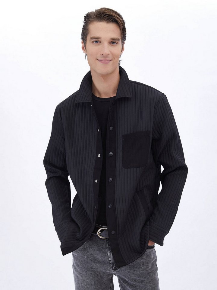 KİP Langarmhemd Schwarzes Regular-Fit Gewebtes Overshirt von KİP