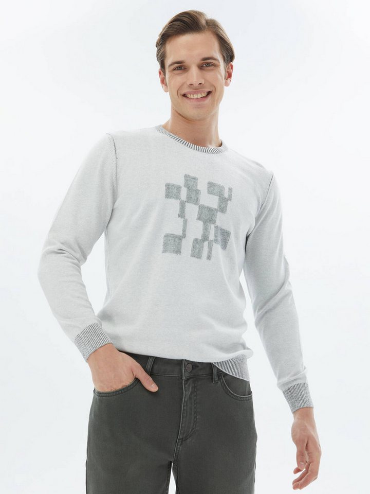 KİP Strickpullover Gemusterter Strickpullover aus Baumwollmischung mit Rundhalsausschnitt von KİP
