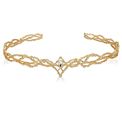 KIPETTO Elf Krone mit Strass Kristall Gold Tiara Stirnband für Hochzeit Geburtstag Cosplay Party Halloween Kostüm Zubehör von KIPETTO