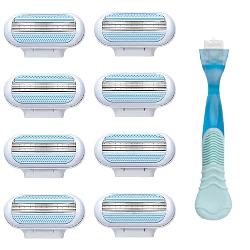 8 Stück Rasierklingen Damen, Ersatzklingen Damenrasierer, Feuchtigkeitsstreifen Rasierklingen, Dreiklingenrasierer, Sanfte Rasur für Perfekte Rasur, mit praktischem Halter, Blau 8 Stück Rasierklingen Damen, Ersatzklingen Damenrasierer, Feuchtigkeitsstreifen Rasierklingen, Dreiklingenrasierer, Sanfte Rasur für Perfekte Rasur, mit praktischem Halter, Blau von KIQAWEE