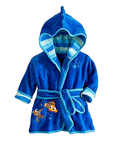 KIRALOVE Fisch bademantel - nemo kammerkleid - nacht - schlafanzug - junge - weiches fleece - mit kapuze - figuren - größe 130-5/6 jahre - blau von KIRALOVE