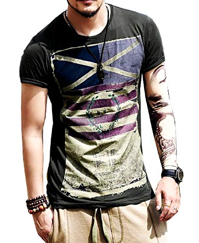 T-Shirt Herren Flagge Junge Kurzarm Shirt Geschenk Mode Schwarz Größe XXL Italien Patriotisch Baumwolle Rundhals Sommer Casual Sportlich von KIRALOVE