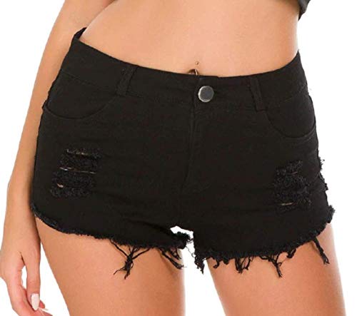 KIRALOVE Riss Frauen Shorts - Jeans Shorts - ausgefranst - hohe Taille - Shorts - mädchen - Meer - Strand - hot Pants - sexy - Schwarze Farbe - größe m Shorts hot Pants von KIRALOVE