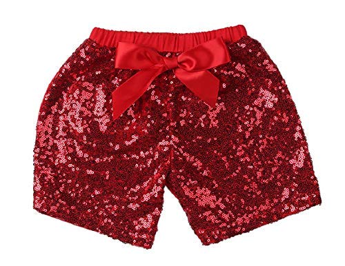 Shorts für Mädchen – Shorts – Pailletten – kurze Hose – Mädchen – elastisch – Schleife – Geschenkidee, Shorts, Rot 130 cm von KIRALOVE