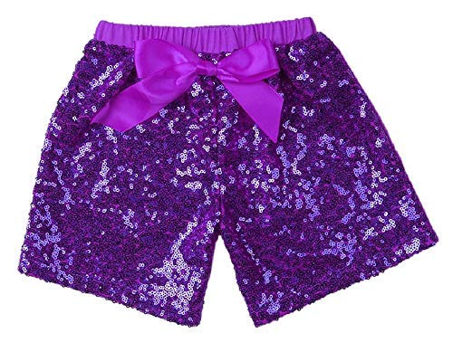Shorts für Mädchen – Shorts – Pailletten – kurze Hose – Mädchen – elastisch – Schleife – Geschenkidee, Shorts, Violett 130 cm von KIRALOVE