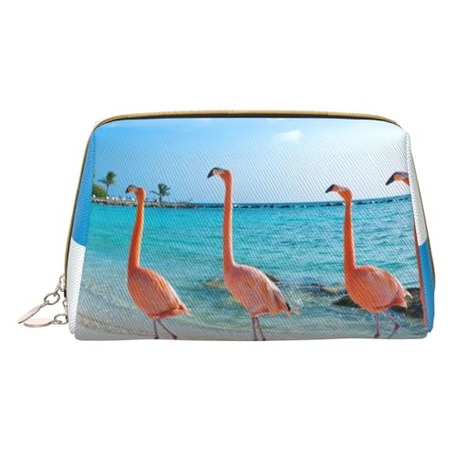 Coastal Pier Make-up-Tasche für Reisen, Leder, Kosmetiktasche, tragbare Kulturbeutel, Organizer für Damen/Herren, Rosa Flamingo am Strand, Einheitsgröße von KIROJA