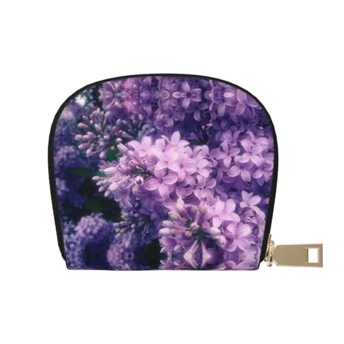 KIROJA Alte Karte Weltkugel Leder Kartenfächer Kreditkartenetui Kleine Kartenetui mit Reißverschluss für Damen/Herren, Akkordeon-Kartenetui, Blühende violette Blumen, Einheitsgröße von KIROJA