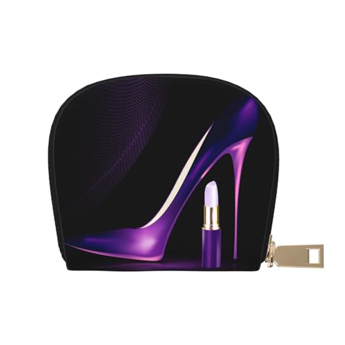 KIROJA Galaxy Animal Libelle Leder Kartenfächer Kreditkartenetui Kleine Kartenhülle mit Reißverschluss für Damen/Herren, Akkordeon-Kartenetui, Elegante lila High Heels mit Lippenstift, Einheitsgröße von KIROJA