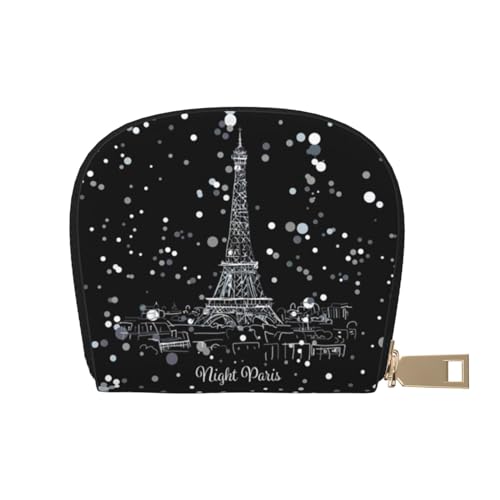 KIROJA Grape Wine Leather Card Slots Credit Card Holder Small Card Case with Zipper for Women/Men,Accordeon Card Bag, Night Paris Eiffelturm, Einheitsgröße von KIROJA