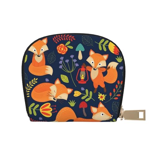 KIROJA Niedliches Tier-Fuchs Blume Leder Kartenfächer Kreditkartenetui Kleine Kartenetui mit Reißverschluss für Damen/Herren, Akkordeon-Karten-Tasche, Niedliche Fuchsblume, Einheitsgröße von KIROJA