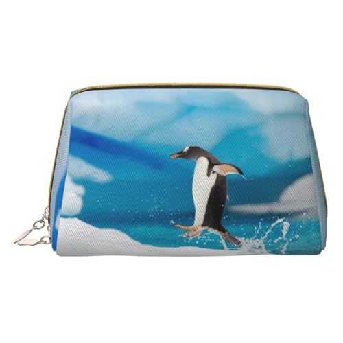 Kaktus-Make-up-Tasche für Reisen, Leder-Kosmetiktasche, tragbare Kulturtasche, Organizer für Damen/Herren, pinguin, Einheitsgröße von KIROJA