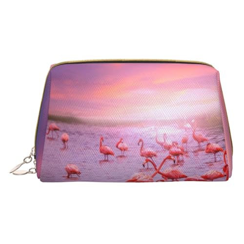 Kosmetiktasche aus Leder, Motiv: Flamingos, tragbar, für Damen/Herren, Rosa, Pink Flamingos, Einheitsgröße von KIROJA