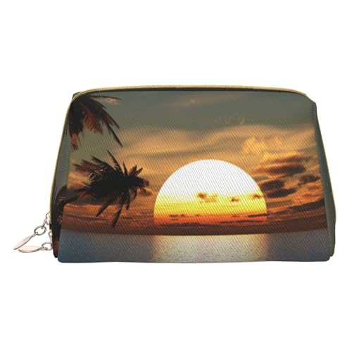 Kosmetiktasche aus Leder, Motiv: Ozean, Unterwasserfisch, für Reisen, tragbar, Kulturbeutel, Organizer für Damen/Herren, Strand Sunrise, Einheitsgröße von KIROJA