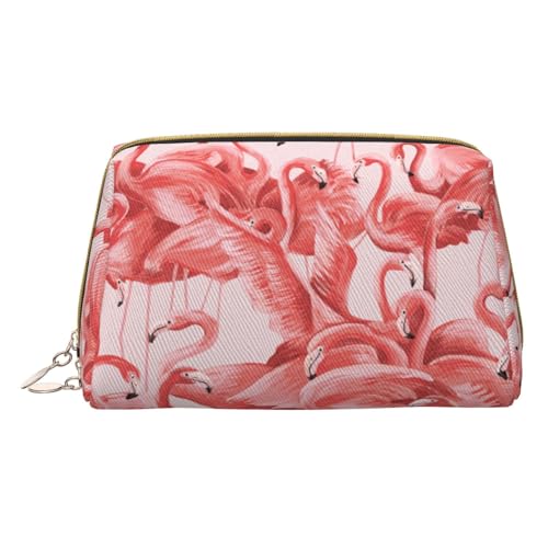 Kosmetiktasche aus Leder mit Strand und Palme, tragbar, für Damen/Herren, Flamingo, Einheitsgröße von KIROJA