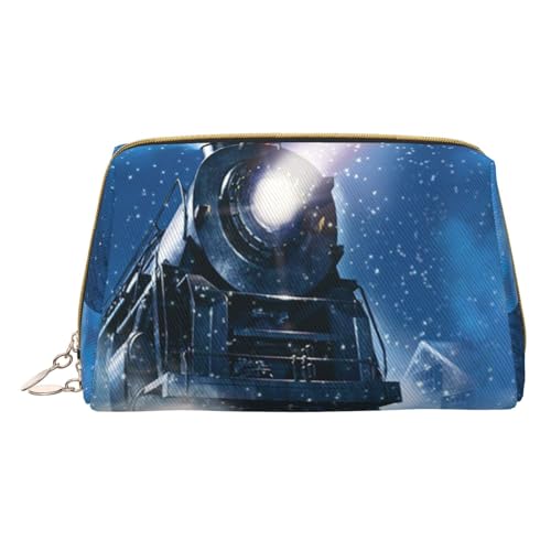 Kosmetiktasche aus Leder mit Yin-Yang-Symbol für Reisen, tragbare Kulturbeutel, Organizer für Damen/Herren, Winter Weihnachten Schnee Nacht Eisenbahn Zug, Einheitsgröße von KIROJA