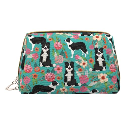 Loon Birds Make-up-Tasche für Reisen, Leder, Kosmetiktasche, tragbare Kulturbeutel, Organizer für Damen/Herren, Border Collie Florals, Einheitsgröße von KIROJA