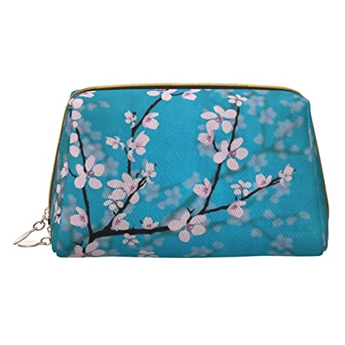 Make-up-Tasche aus Leder, Motiv: blaue Schmetterlinge, tragbare Kulturbeutel, Organizer für Damen/Herren, Japanische Kirschblüten, Einheitsgröße von KIROJA