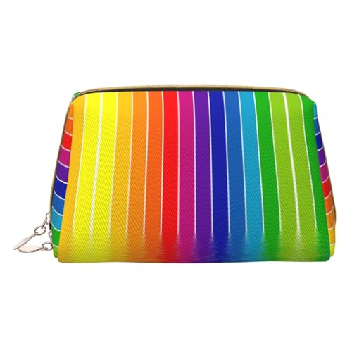 Make-up-Tasche für Reisen, Leder, Motiv: Hirsch, Bär, Elch, für Reisen, tragbar, Kulturbeutel, Organizer für Damen/Herren, Regenbogengestreift, Einheitsgröße von KIROJA