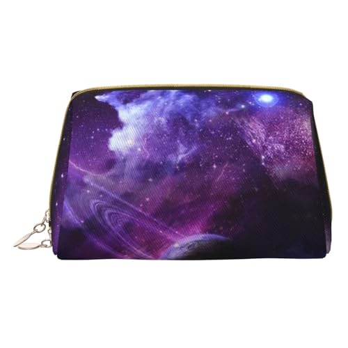 Make-up-Tasche mit Pfauenfedern, für Reisen, Leder, Kosmetiktasche, tragbare Kulturbeutel, Organizer für Damen/Herren, Galaxy Starry Space Purple Starry, Einheitsgröße von KIROJA