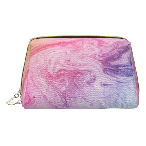 Make-up-Tasche mit Regenbogen-Herzen für Reisen, Leder, Kosmetiktasche, tragbare Kulturtasche, Organizer für Damen/Herren, Bunte Marmor-Pastell-Pink, Blau, Violett, Einheitsgröße von KIROJA