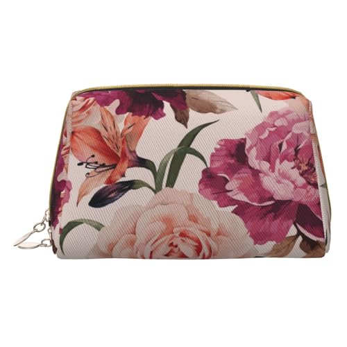 Make-up-Tasche mit Wimpernmuster für Reisen, Leder, Kosmetiktasche, tragbare Kulturbeutel, Organizer für Damen/Herren, Rosa Blume und Rosen, Einheitsgröße von KIROJA