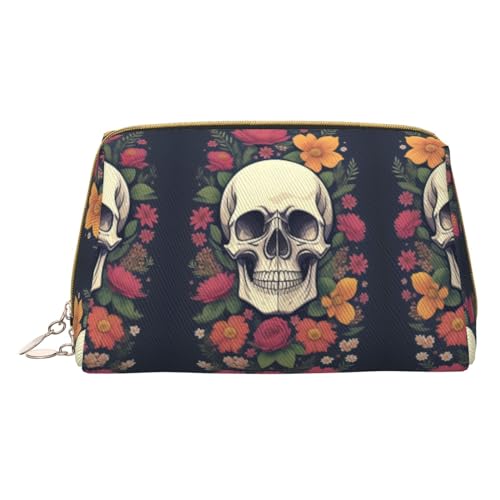 Make-up-Tasche mit Wimpernmuster für Reisen, Leder, Kosmetiktasche, tragbare Kulturbeutel, Organizer für Damen/Herren, Totenkopf und Blume, Einheitsgröße von KIROJA