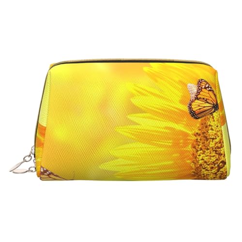 Make-up-Tasche mit amerikanischer Flagge von Firework, 4. Juli, Leder, Kosmetiktasche, tragbar, Kulturbeutel, Organizer für Damen/Herren, Sonnenblume Schmetterling Sonne, Einheitsgröße von KIROJA