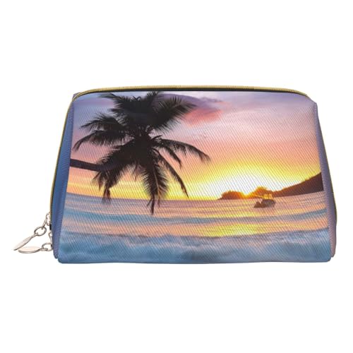 Paris Tower Make-up-Tasche für Reisen, Leder, Kosmetiktasche, tragbare Kulturbeutel, Organizer für Damen/Herren, Sunrise Tropical Palmeninsel, Einheitsgröße von KIROJA