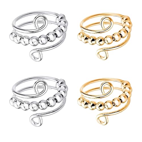 KIRVOS Anti-Stress Ring Set,Verstellbare Fidget Ringe mit Perlen für Frauen & Männer,Silber & Gold Spinner Ringe gegen Angst & Nervosität,Beruhigender Akupressur Schmuck Geschenk(4 Stück KIRVOS Anti-Stress Ring Set,Verstellbare Fidget Ringe mit Perlen für Frauen & Männer,Silber & Gold Spinner Ringe gegen Angst & Nervosität,Beruhigender Akupressur Schmuck Geschenk(4 Stück von KIRVOS