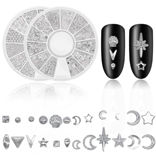 KIRZAX 2 Schachteln Nagelzubehör, 3D-Nagelkunst-Dekoration in Form eines goldenen Seesterns, einer Muschel oder eines Mondes, 3D-Acryl-Ozeannägel für Damen, Silber KIRZAX 2 Schachteln Nagelzubehör, 3D-Nagelkunst-Dekoration in Form eines goldenen Seesterns, einer Muschel oder eines Mondes, 3D-Acryl-Ozeannägel für Damen, Silber von KIRZAX