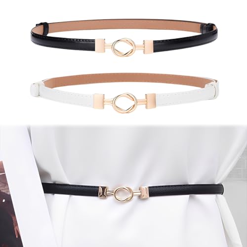 KIRZAX 2 Stück Gürtel, einfarbiger klassischer Legierungsgürtel mit Drehverschluss, Damengürtel, verstellbare goldene Schnalle, eleganter goldener Gürtel, Gürtel mit hoher Taille von KIRZAX
