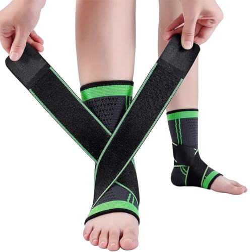 KIRZAX 2 Stück Knöchelbandage für Männer & Frauen,Verstellbare Sprunggelenkbandage & Knöchelbandage, für Plantarfasziitis & Achillessehne,mit elastischen Bändern (2x Grün, L) von KIRZAX
