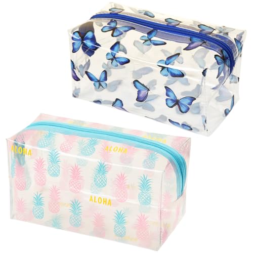 KIRZAX 2 Stück Transparentes Federmäppchen Waschtasche, Transparente Kulturtasche, Kosmetiktasche für Frauen, Wasserdichte Kosmetiktasche für Frauen und Mädchen von KIRZAX