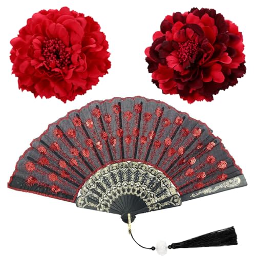 KIRZAX 2 rote Pfingstrosen-Haarnadeln und 1 Fächer, Kunstblumen, Flamenco-Stil, große Haarklammern für dickes und dünnes Haar, tropische Strandhaarspangen für Frauen und Mädchen KIRZAX 2 rote Pfingstrosen-Haarnadeln und 1 Fächer, Kunstblumen, Flamenco-Stil, große Haarklammern für dickes und dünnes Haar, tropische Strandhaarspangen für Frauen und Mädchen von KIRZAX