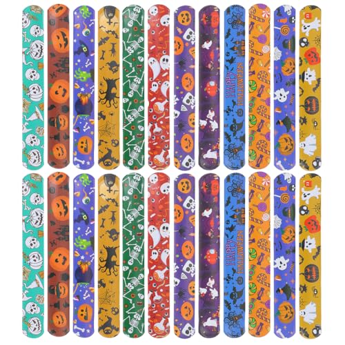 KIRZAX 24 Stück Halloween Schnapparmbänder Kinder,Halloween Mitgebsel Slap Armbänder,Mitgebsel Halloween Geburtstag,Halloween Armband Kindergeburtstag Gastgeschenke von KIRZAX