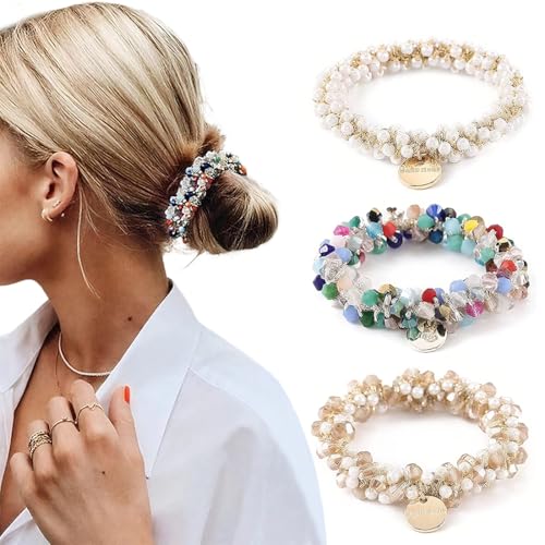 KIRZAX 3 Stücke Haarschmuck Scrunchies Kristall Damen, Haargummis mit Perlen, Pferdeschwanz Haar Accessoire,Scrunchies Perlen Strass,Elastischer Haargummi für Frauen und Damen KIRZAX 3 Stücke Haarschmuck Scrunchies Kristall Damen, Haargummis mit Perlen, Pferdeschwanz Haar Accessoire,Scrunchies Perlen Strass,Elastischer Haargummi für Frauen und Damen von KIRZAX