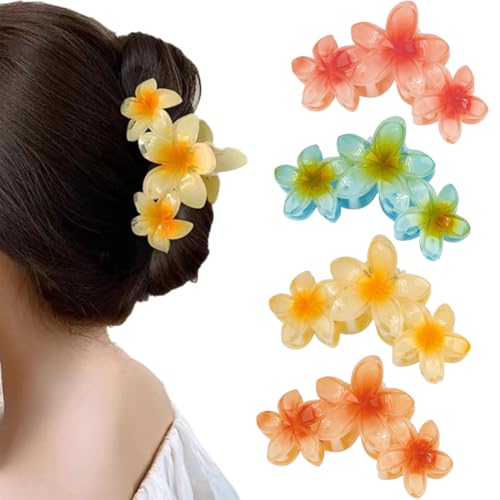 KIRZAX 4 Stück Blumen Haarklammer,Strandblumen Haarklammer,Niedliche Acryl Haarklammern für Damen,Kunststoff Blumen Haarklammer,Rutschfeste Große Haarspangen für Frauen Mädchen Haarstyling Zubehör von KIRZAX