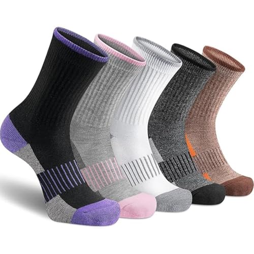 KIRZAX 5 Paar Socken Damen Sportsocken,Wandersocken Damen,Laufsocken Baumwolle Atmungsaktive,Outdoor Anti-Blasen Dicke Socken Multi Performance Athletic Socken,Einheitsgröße von KIRZAX