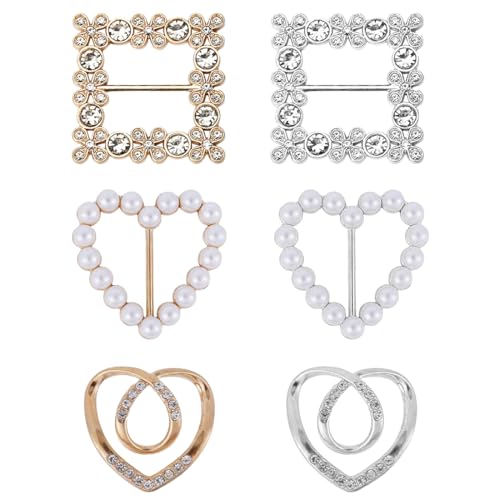 KIRZAX 6 Stück Scarf Ring Clip,Perlenschal Ringschnallen Clips,Broschen für Kleidung, Modischer Metall Kleider Clip für Damenbekleidung,Runde T-Shirt Krawattenringe,Dekorative Kleidungsaccessoires von KIRZAX